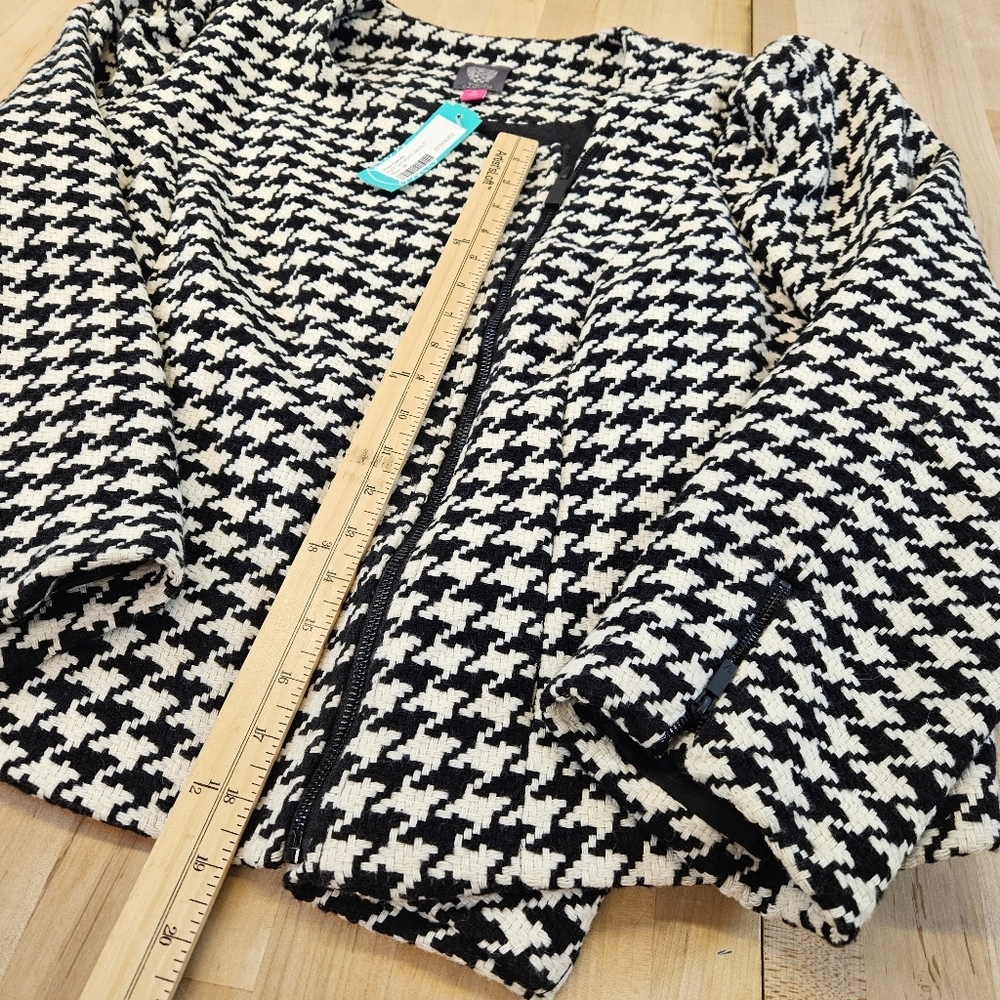 Vince Camuto NWT White/Black Houndstooth Puff Shoulder Moto Jacket Size 2X - Picture 13 of 14